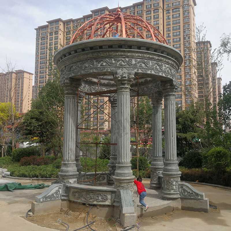 景觀涼亭廠家，園林小區(qū)景觀亭子，大理石石材涼亭