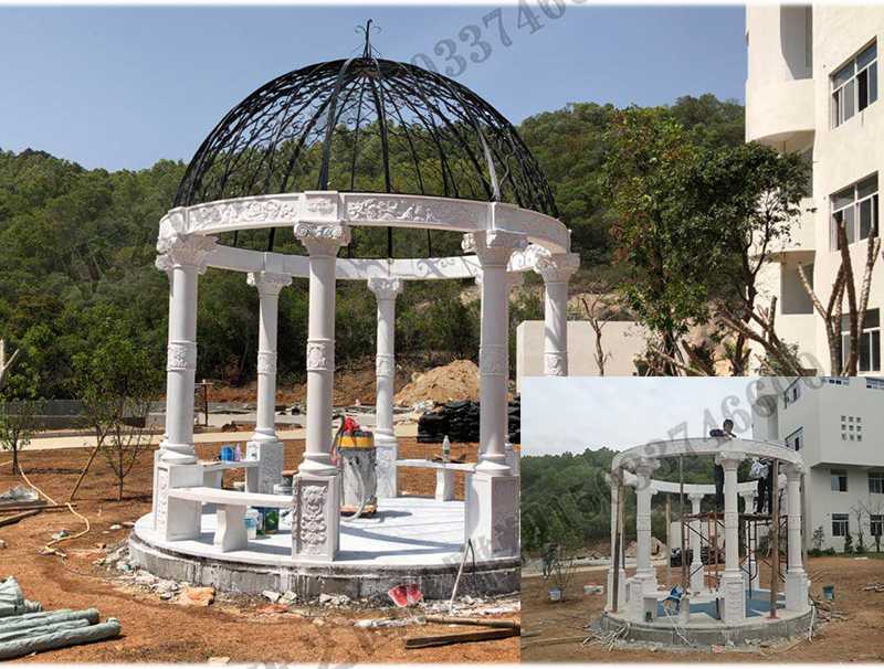石雕涼亭案例，景觀涼亭怎樣安裝，石雕涼亭定制工廠