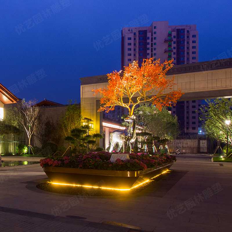 園林不銹鋼鹿雕塑，景觀鹿雕塑擺件